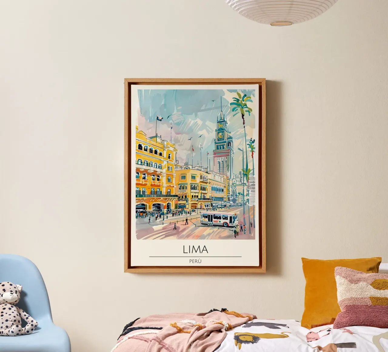 Lima Plaza Pop Art Reisposter Peru canvas met Baklijst van homdeco