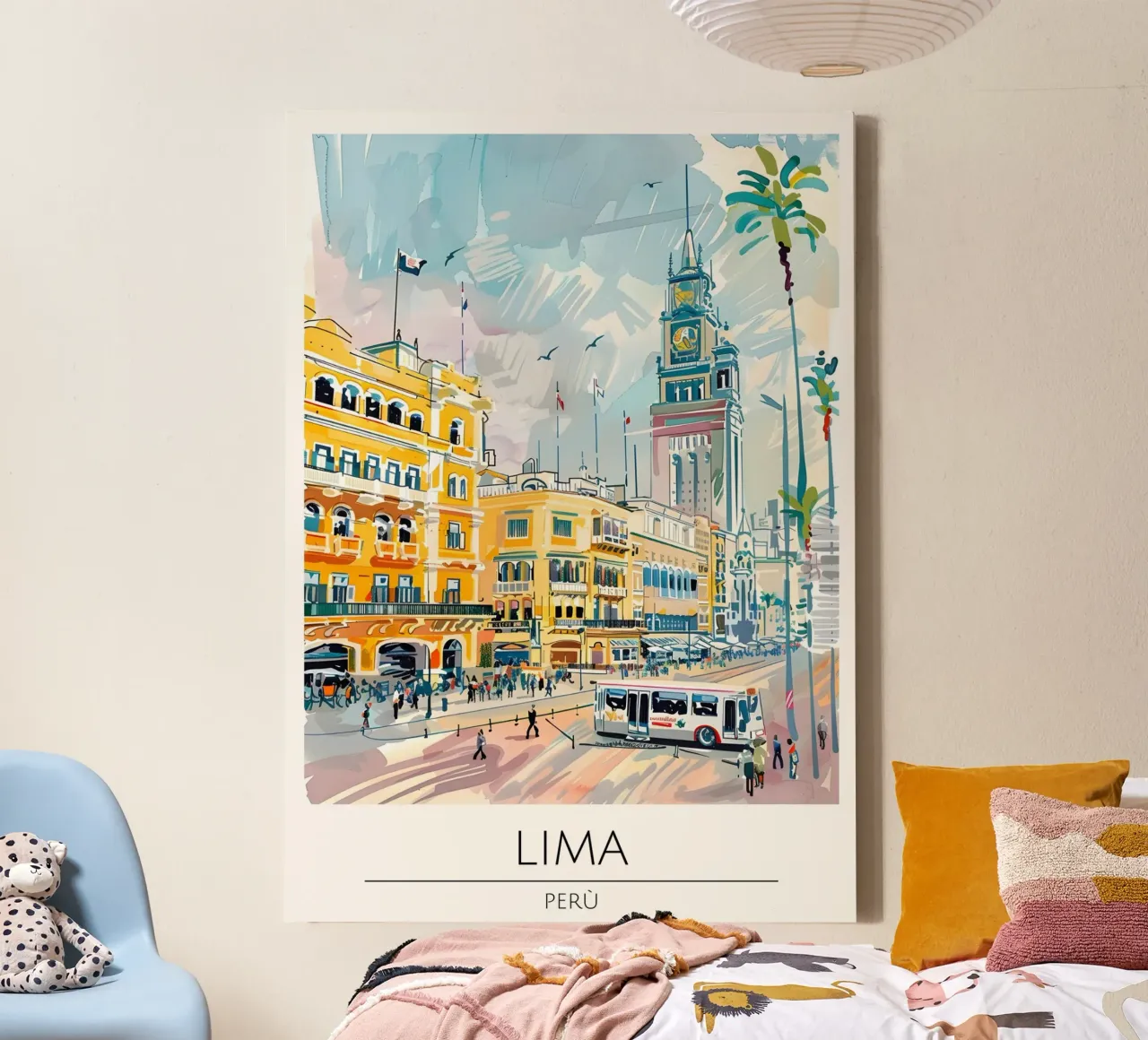 Lima Plaza Pop Art Reisposter Peru canvas met Baklijst van homdeco