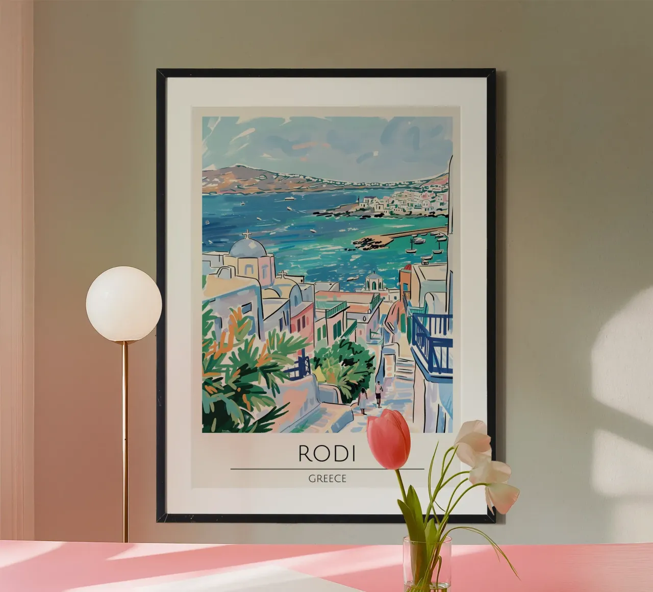 Poster di viaggio pop art della costa di Rodi, Grecia poster da homdeco