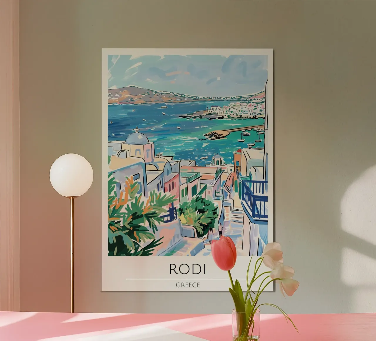 Poster di viaggio pop art della costa di Rodi, Grecia poster da homdeco