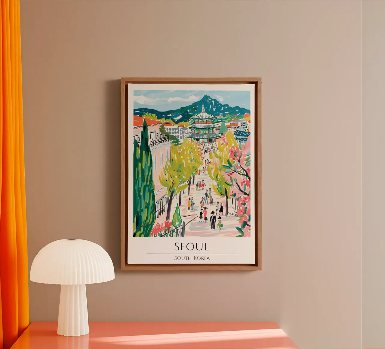 Seoul Palace Pop Art Reisposter Zuid-Korea canvas met Baklijst van homdeco