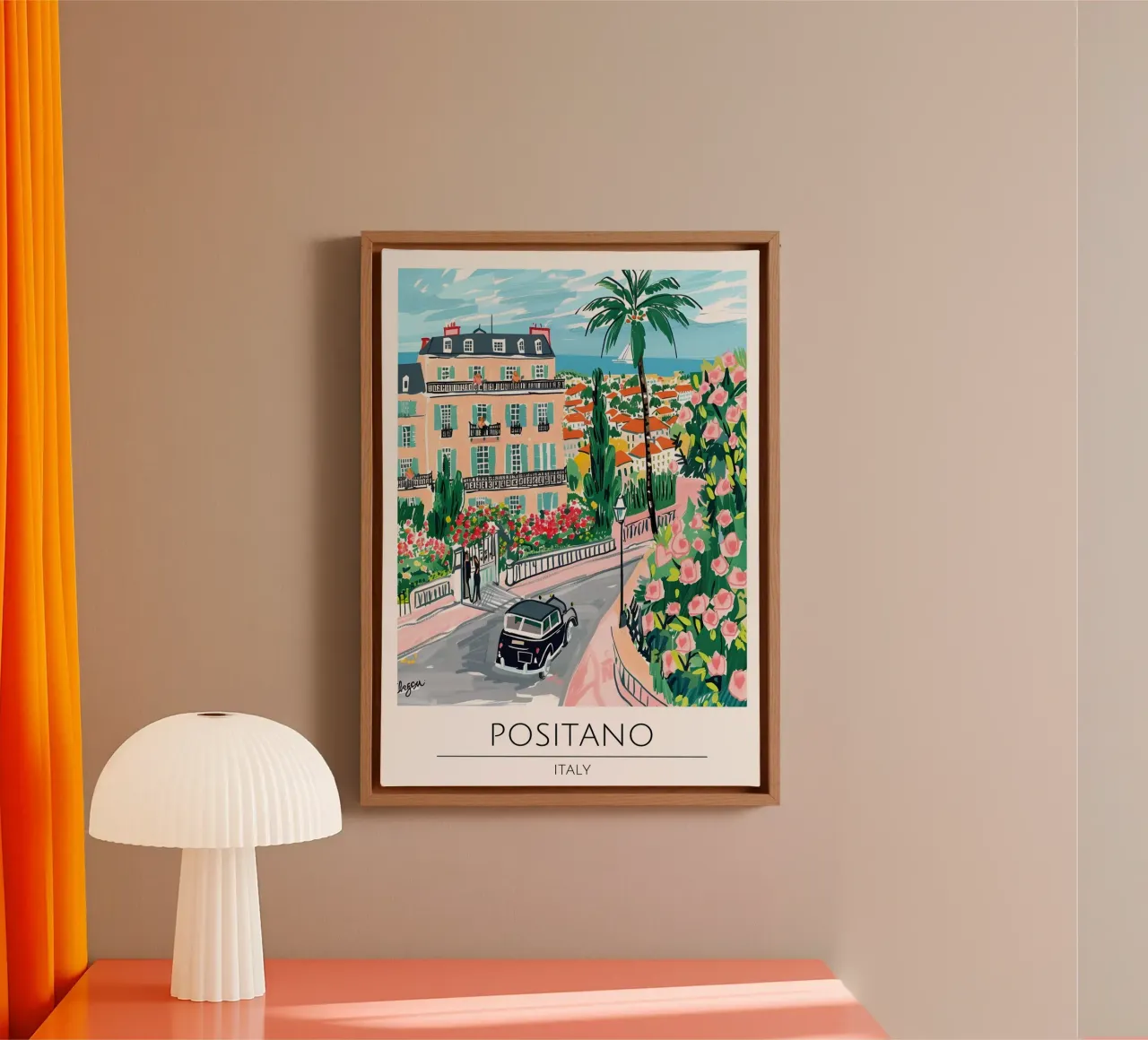 Positano Kust Pop Art Reisposter Italië canvas met Baklijst van homdeco