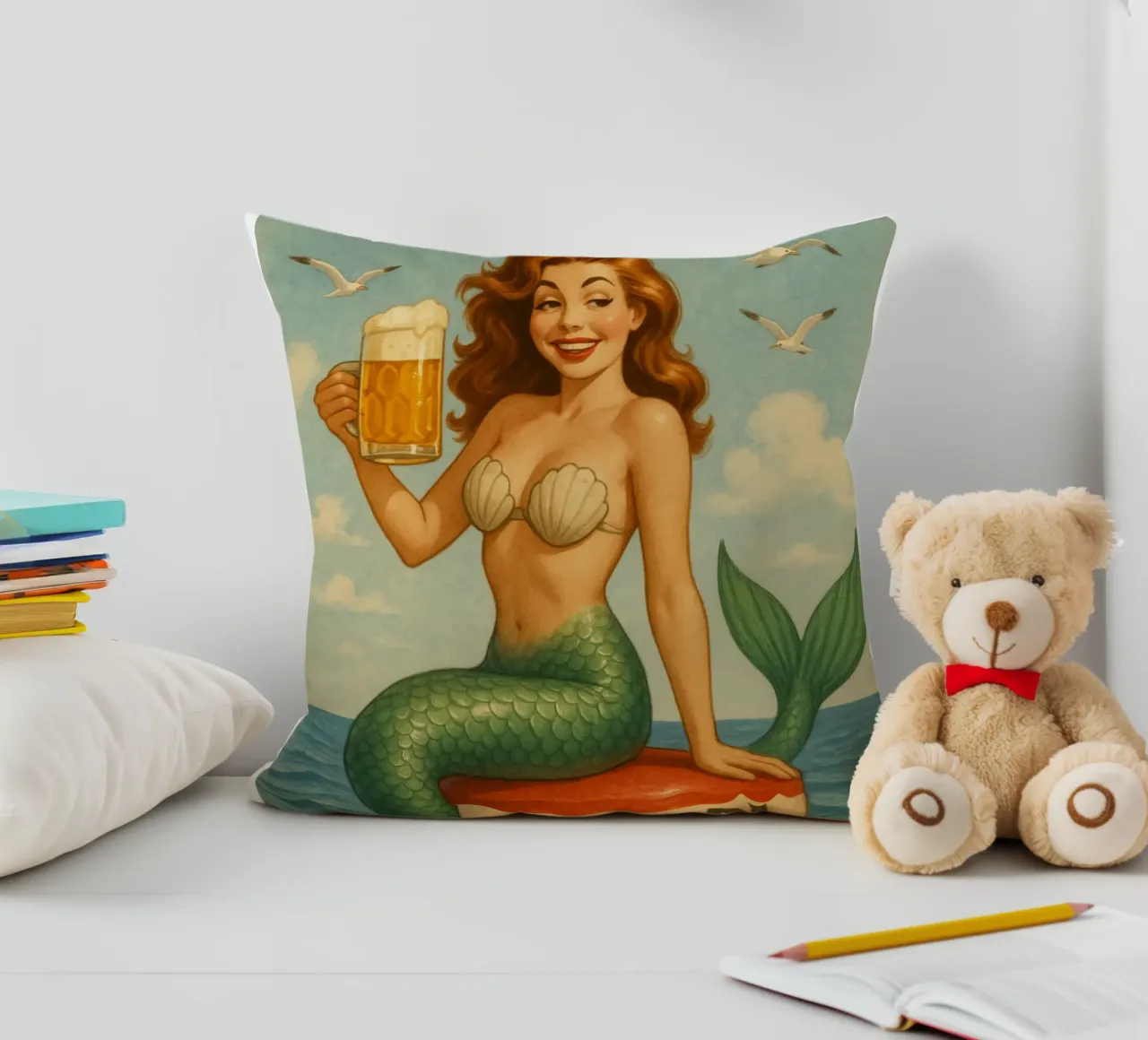Nixe mit Bier cuscino da Fies&Fein