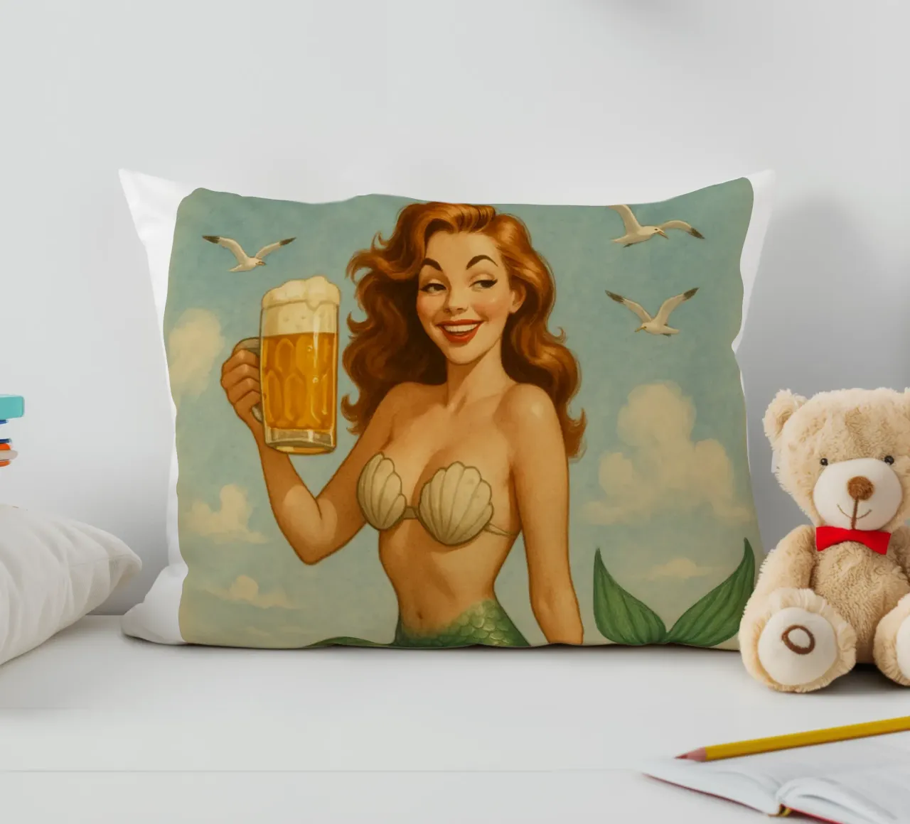 Nixe mit Bier cuscino da Fies&Fein