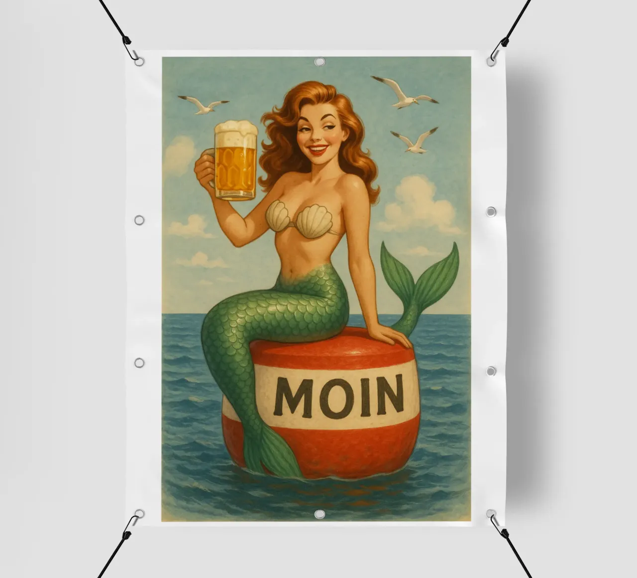 Nixe mit Bier telo in pvc da Fies&Fein