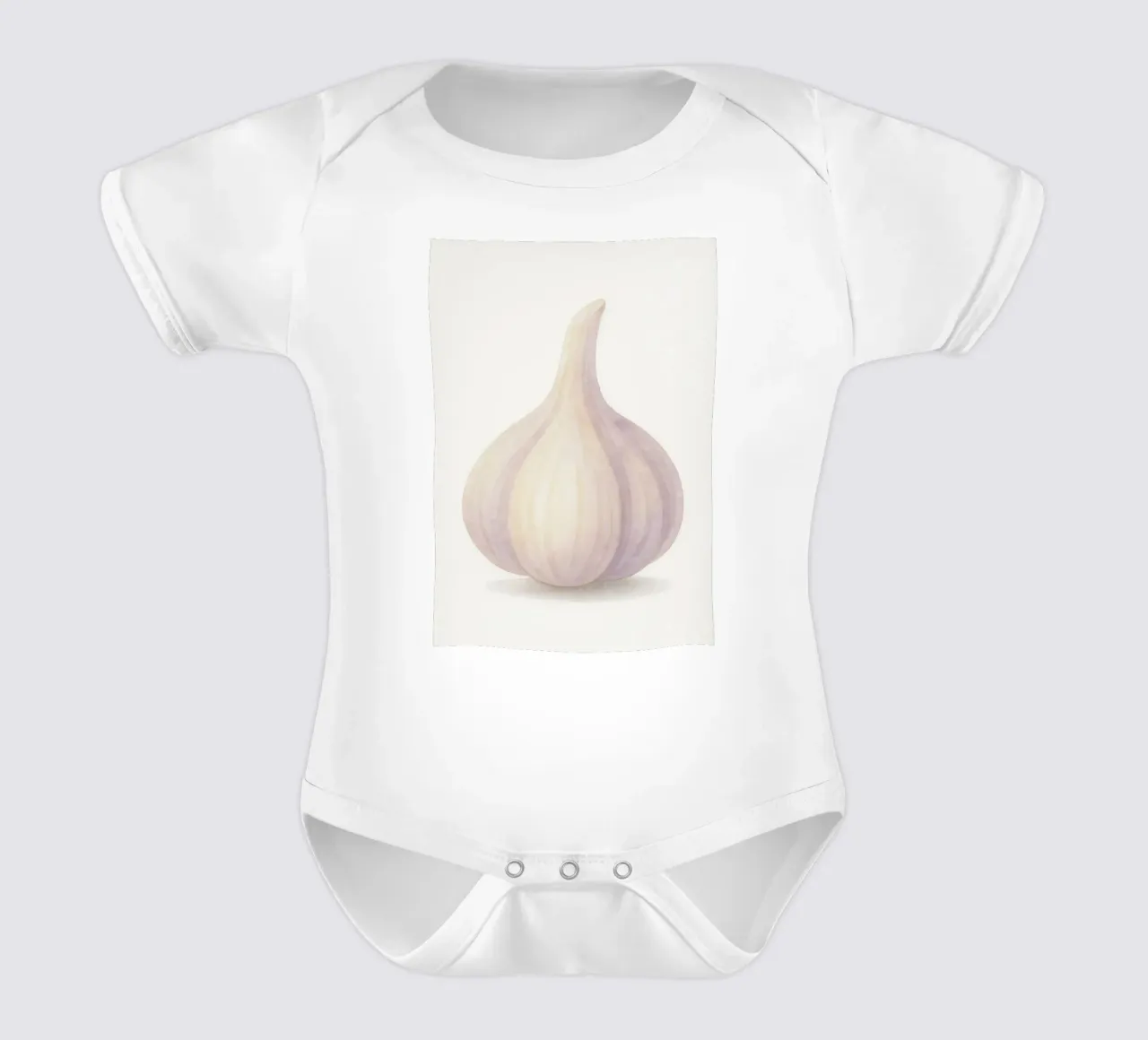 Cute Garlic – Smiley Veggie for Kids short-sleeve baby romper by Attaboy Dsgn