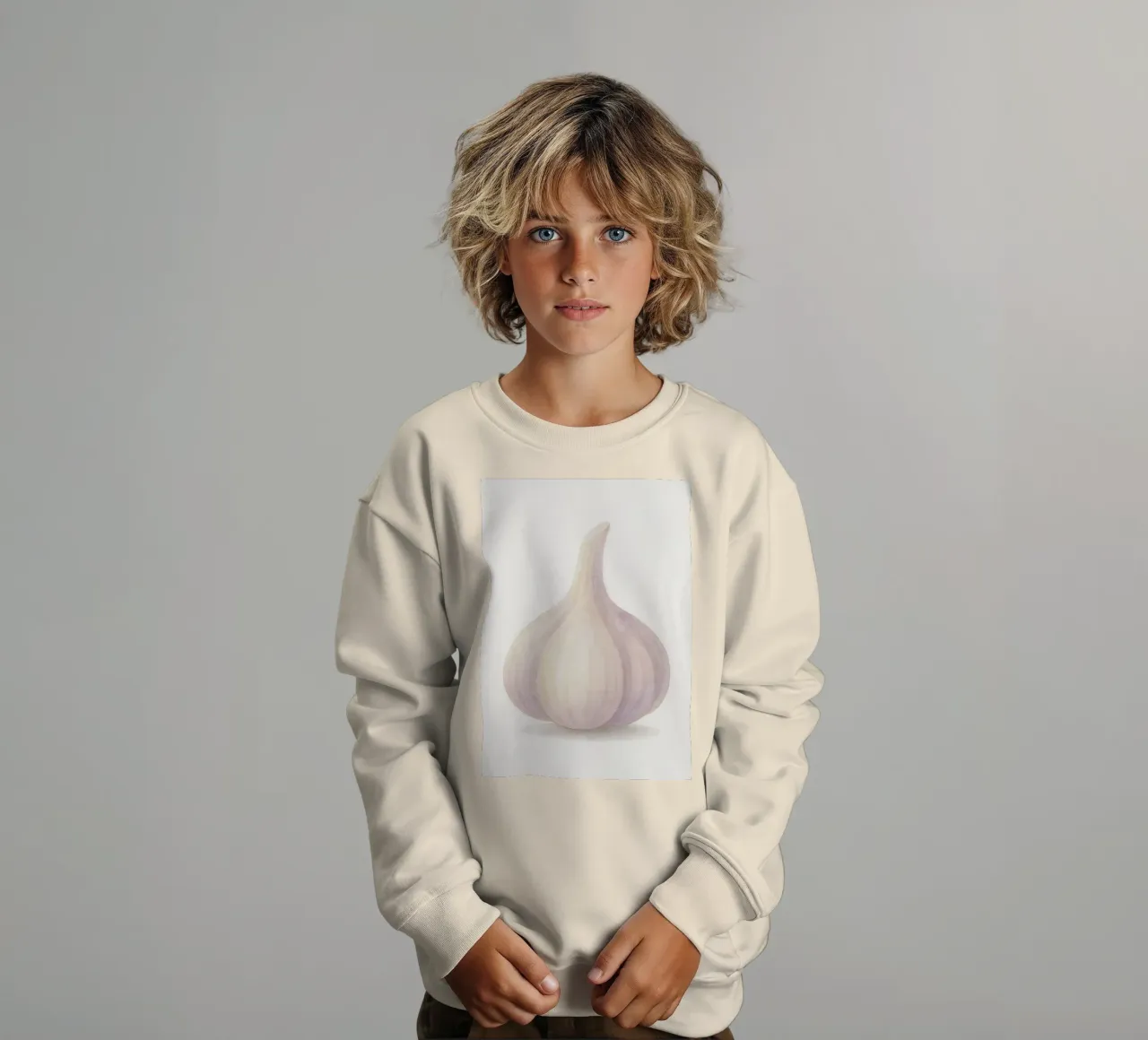 Cute Garlic – Smiley Veggie for Kids kids sweatshirt by Attaboy Dsgn