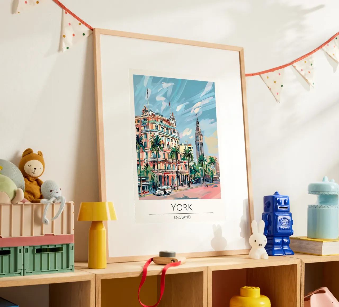 Poster di viaggio Pop Art York Inghilterra Cityscape poster con telaio in legno da homdeco