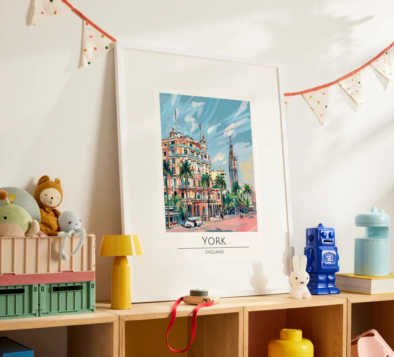 Poster di viaggio Pop Art York Inghilterra Cityscape poster con telaio in legno da homdeco