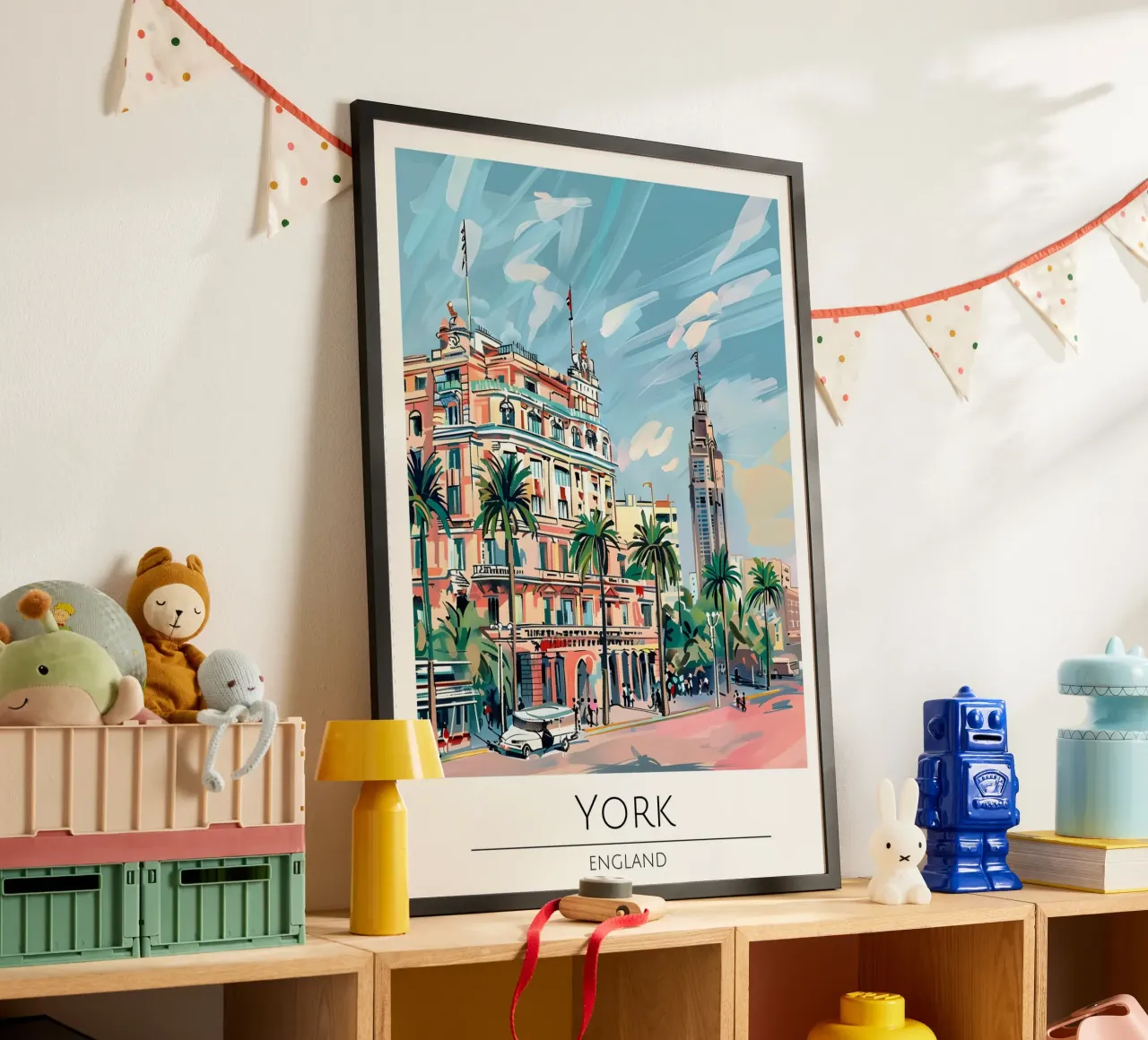 Poster di viaggio Pop Art York Inghilterra Cityscape poster con telaio in legno da homdeco