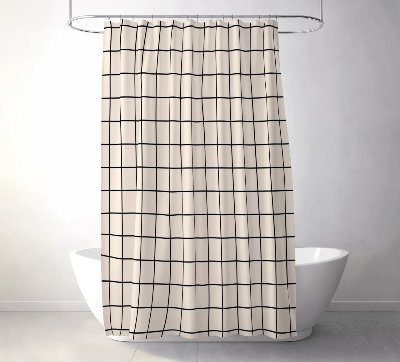 Minimal Classic Basic Grid | Schwarz auf Elfenbein Duschvorhang von Beauty in Simplicity
