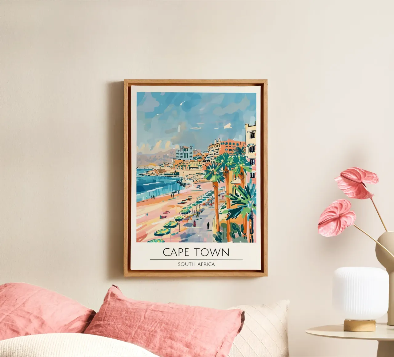 Kaapstad Kust Pop Art Reisposter canvas met Baklijst van homdeco
