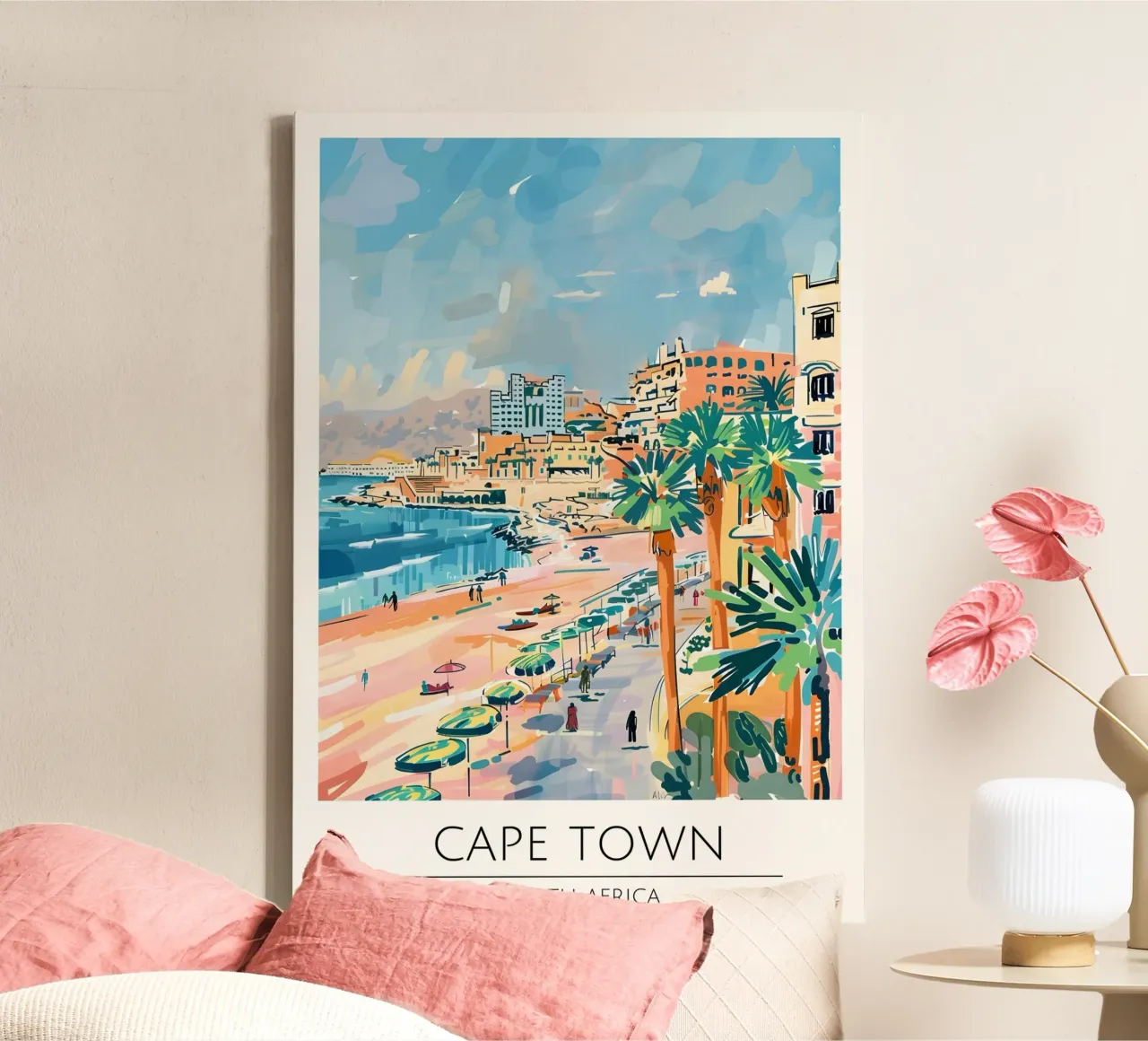 Kaapstad Kust Pop Art Reisposter canvas met Baklijst van homdeco