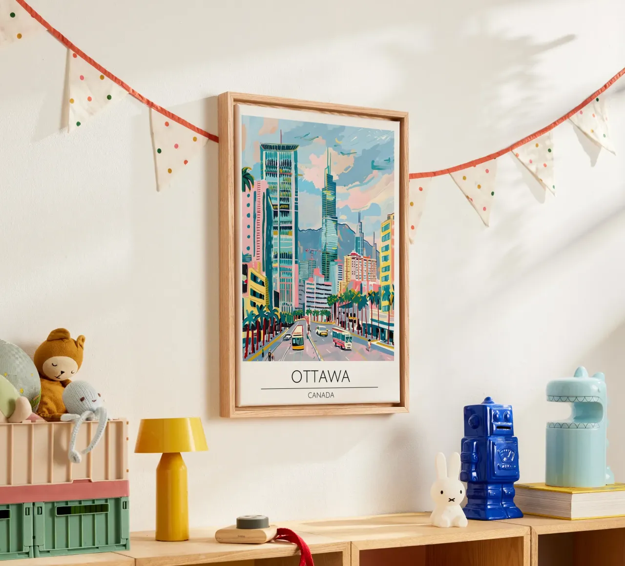 Ottawa Stadsgezicht Pop Art Reisposter Canada canvas met Baklijst van homdeco
