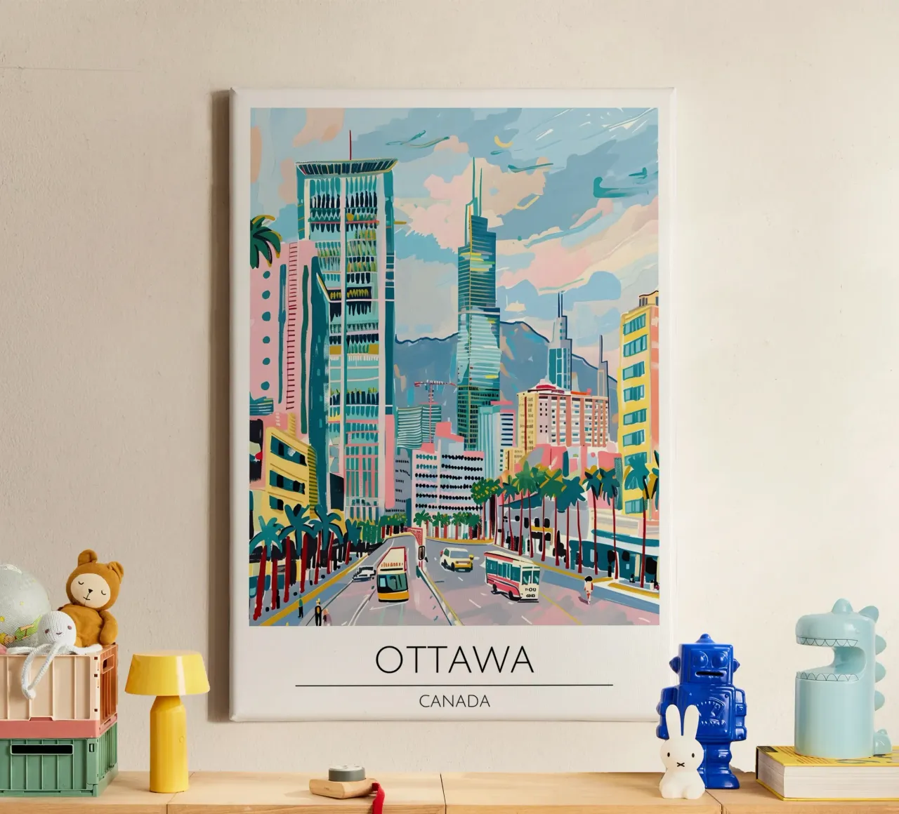 Ottawa Stadsgezicht Pop Art Reisposter Canada canvas met Baklijst van homdeco