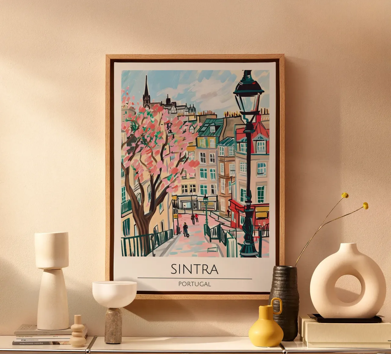 Sintra Palace Pop Art Reisposter Portugal canvas met Baklijst van homdeco