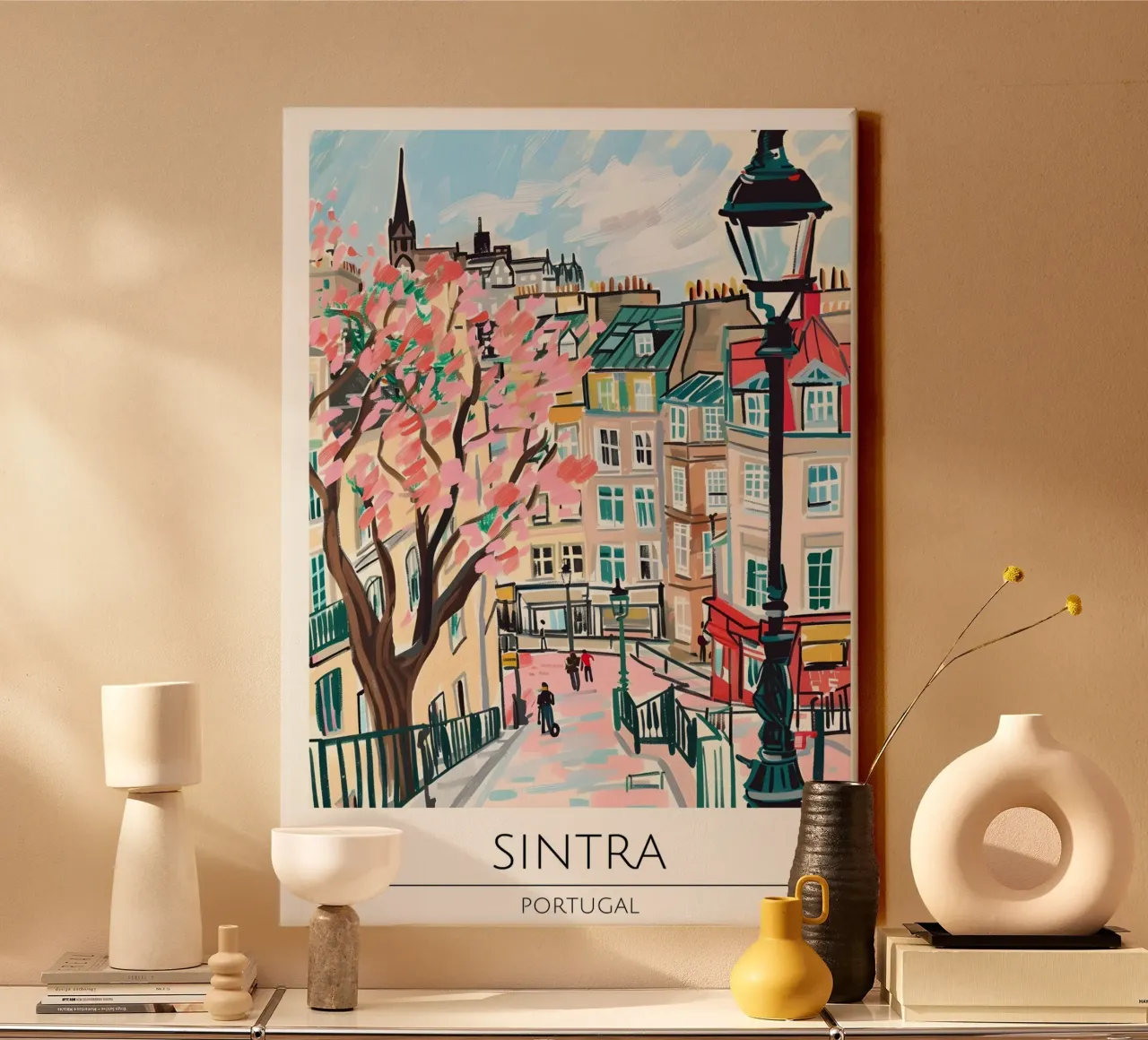 Sintra Palace Pop Art Reisposter Portugal canvas met Baklijst van homdeco
