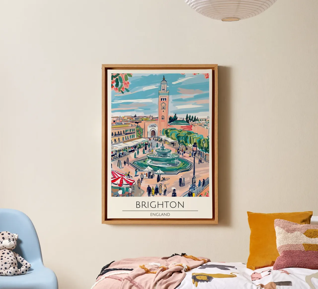 Poster di viaggio Pop Art Brighton Cityscape Inghilterra tela con Cornice a cassetta da homdeco
