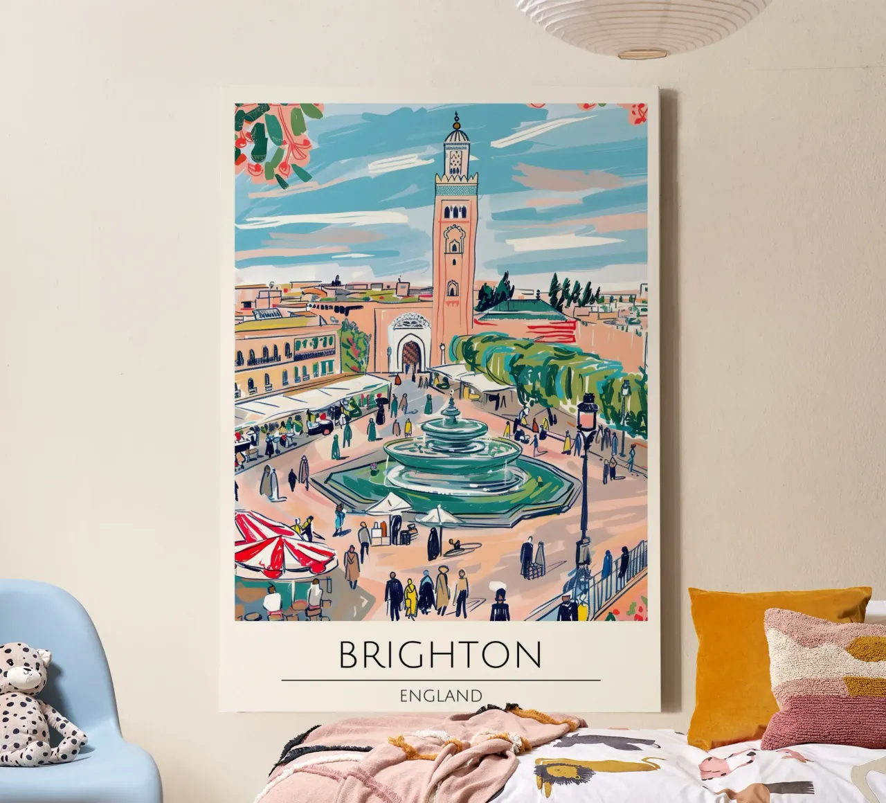 Poster di viaggio Pop Art Brighton Cityscape Inghilterra tela con Cornice a cassetta da homdeco