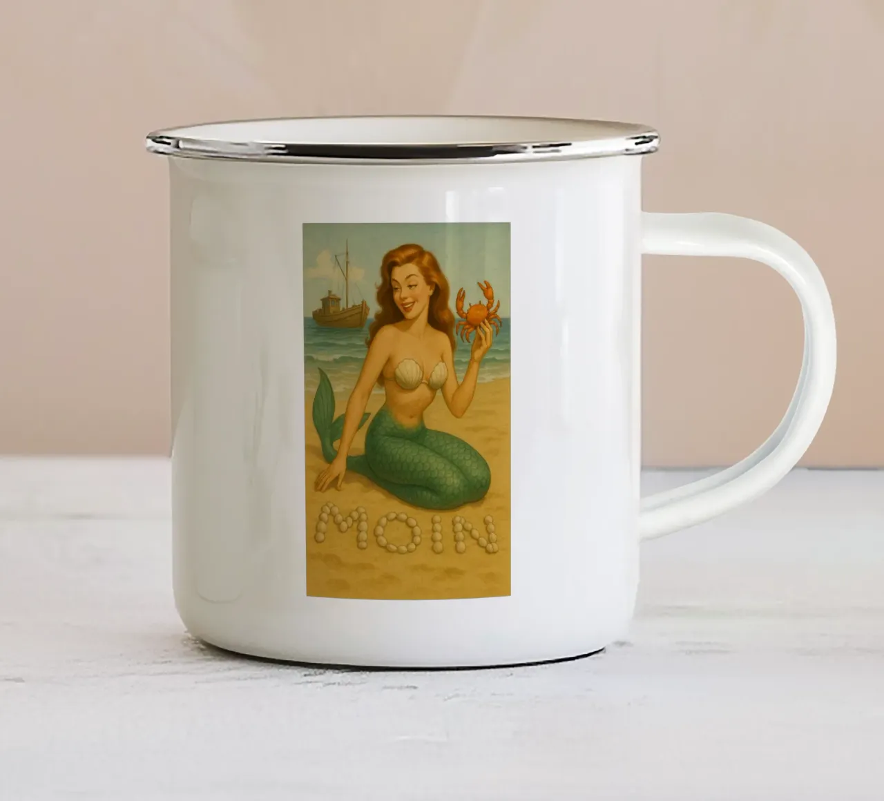 Nixe mit Krabbe tazza in smalto da Fies&Fein