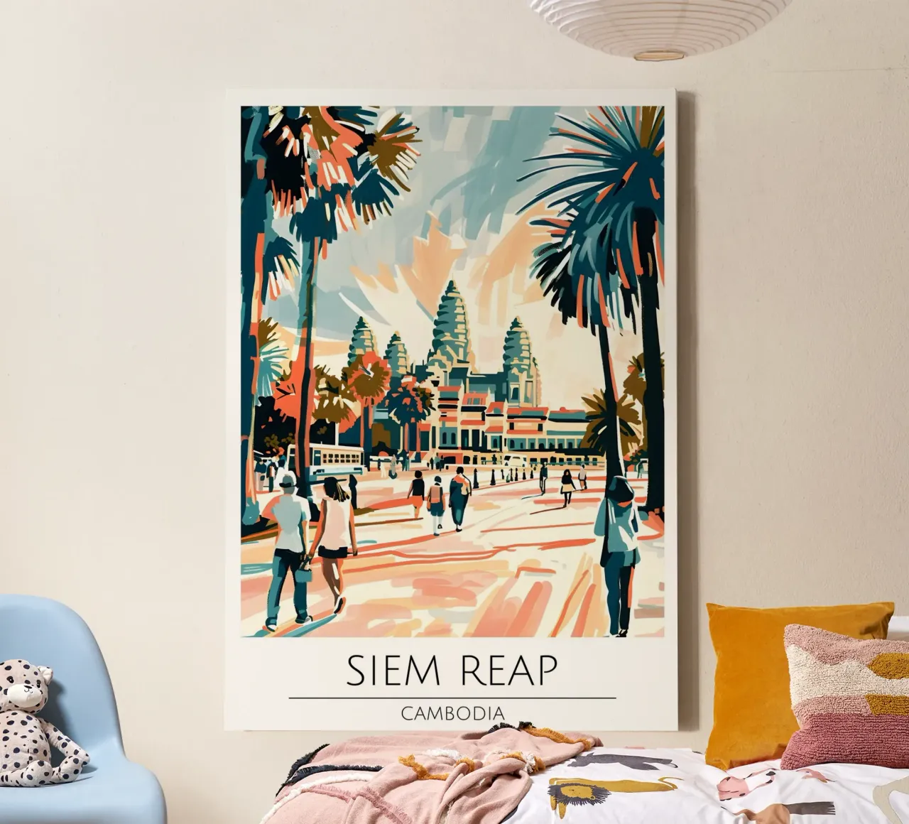 Siem Reap Angkor Wat Pop Art Reisposter canvas met Baklijst van homdeco