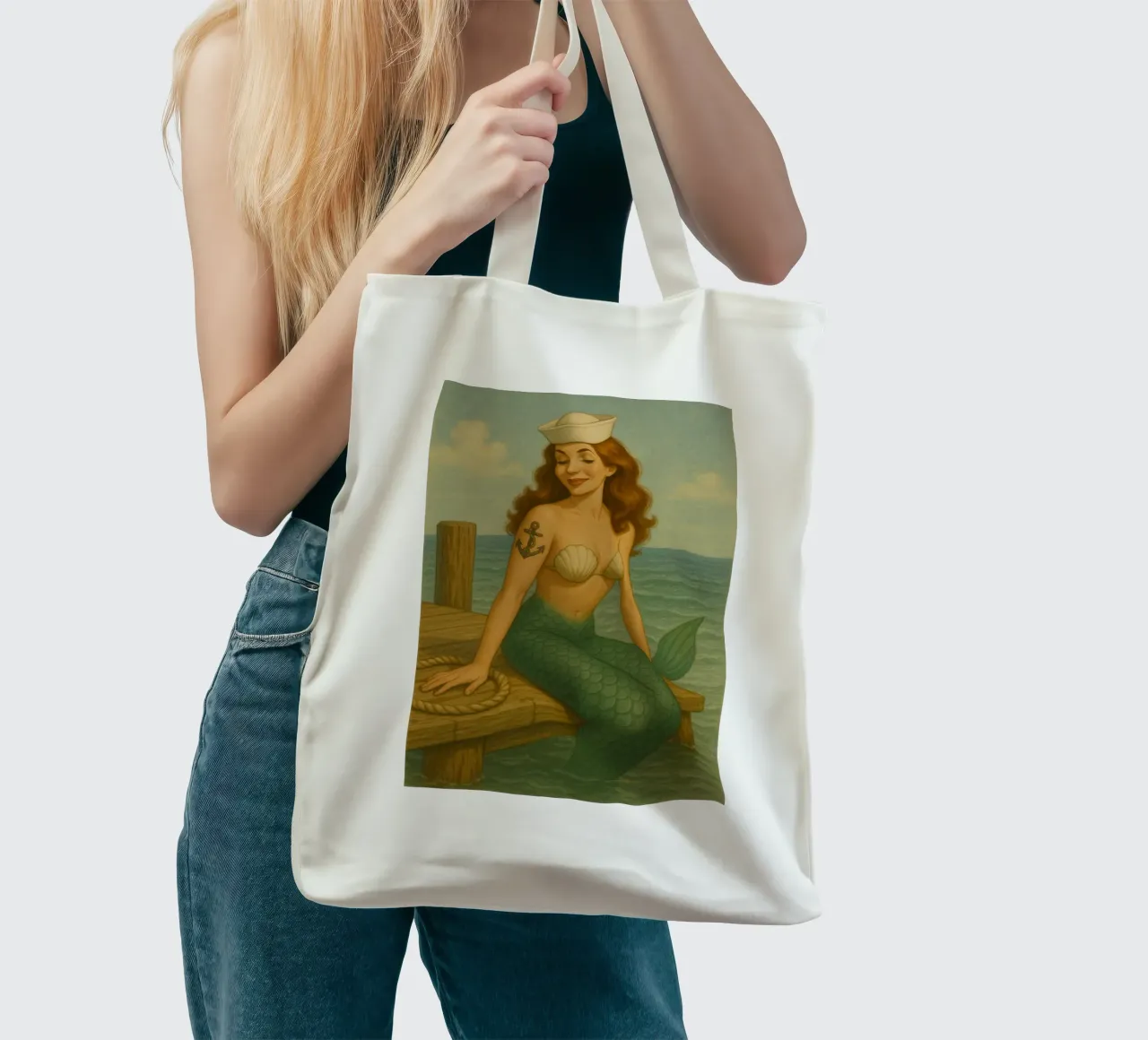 Nixe am Bootssteg borsa in juta da Fies&Fein