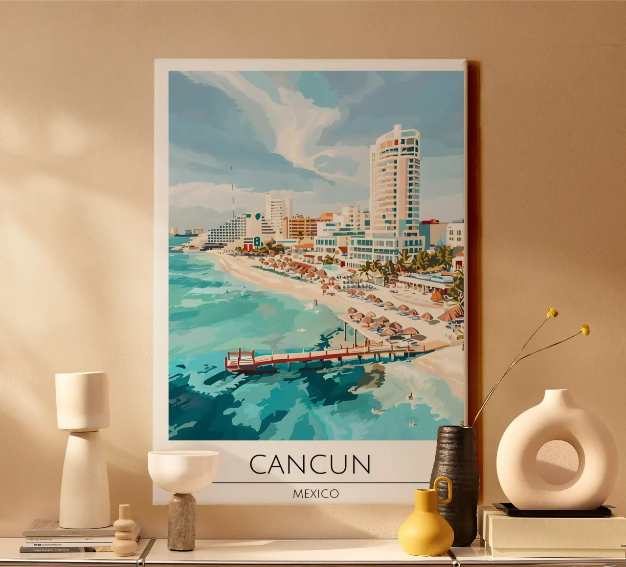 Poster di viaggio Pop Art di Cancun Messico tela con Cornice a cassetta da homdeco