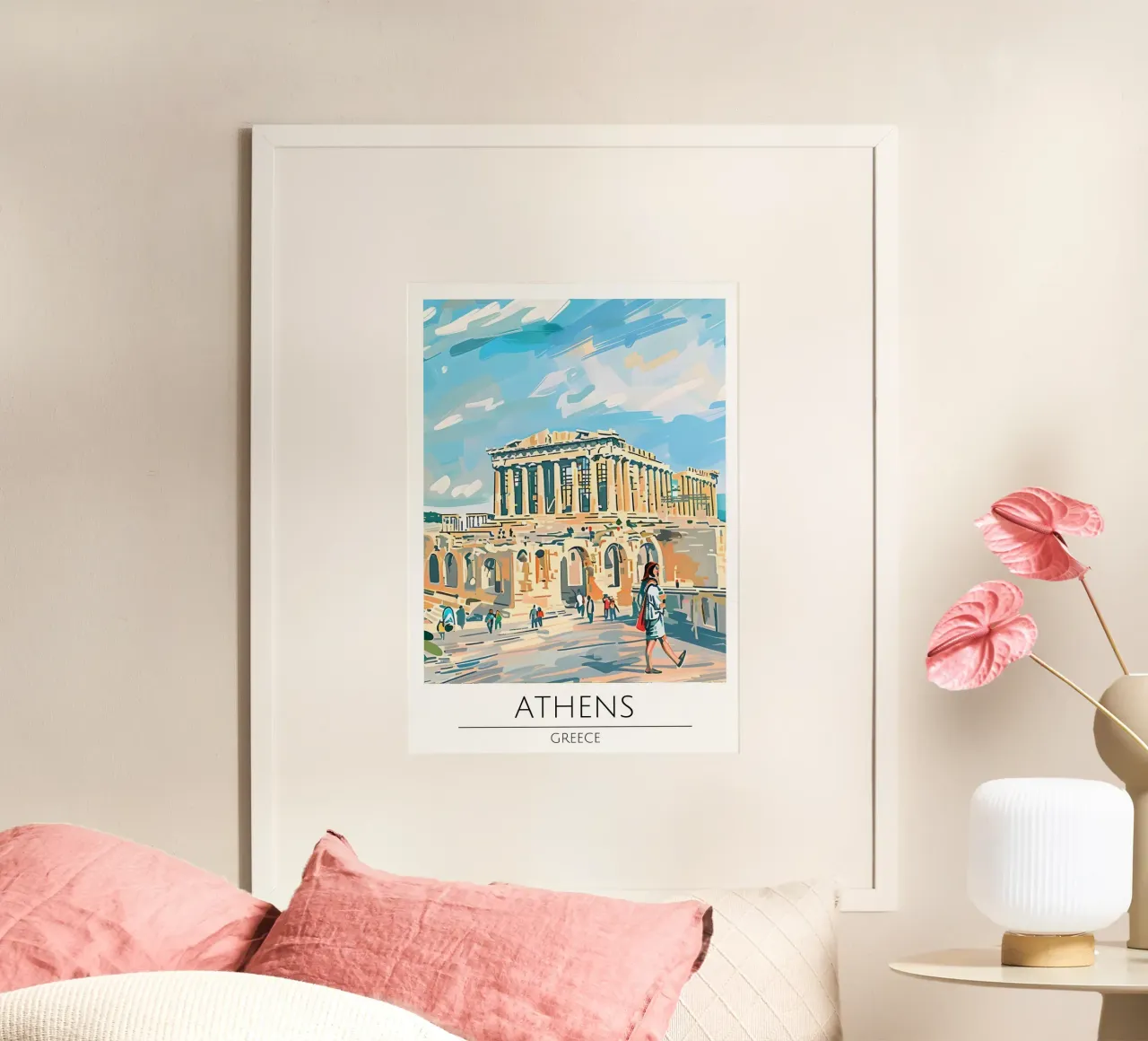Atene Partenone Pop Art Poster di viaggio Grecia poster con telaio in legno da homdeco