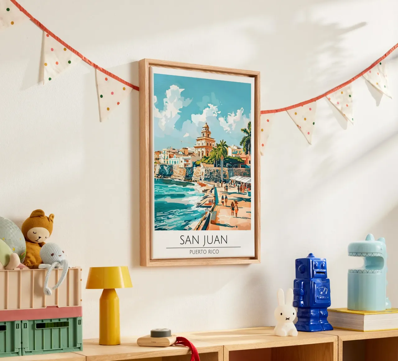 San Juan Kust Pop Art Reis Poster PR canvas met Baklijst van homdeco