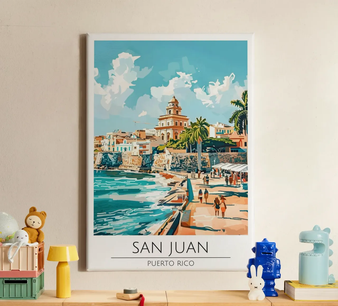 San Juan Kust Pop Art Reis Poster PR canvas met Baklijst van homdeco