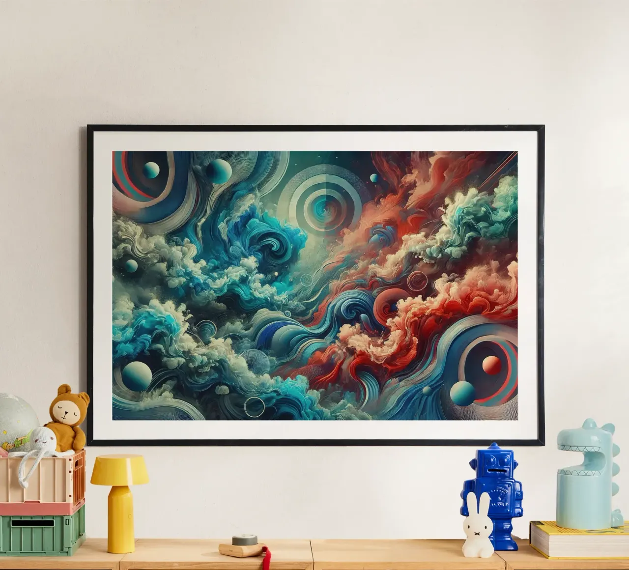 Elementi Fuoco e Acqua Impulso di vapore poster con telaio in alluminio da Chromatic Fusion Studio