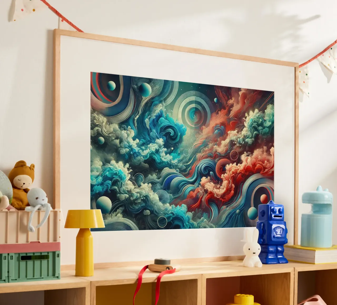 Elementi Fuoco e Acqua Impulso di vapore poster con telaio in alluminio da Chromatic Fusion Studio