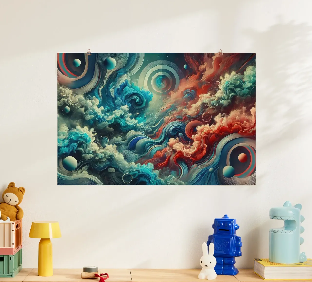Elementi Fuoco e Acqua Impulso di vapore poster con telaio in alluminio da Chromatic Fusion Studio