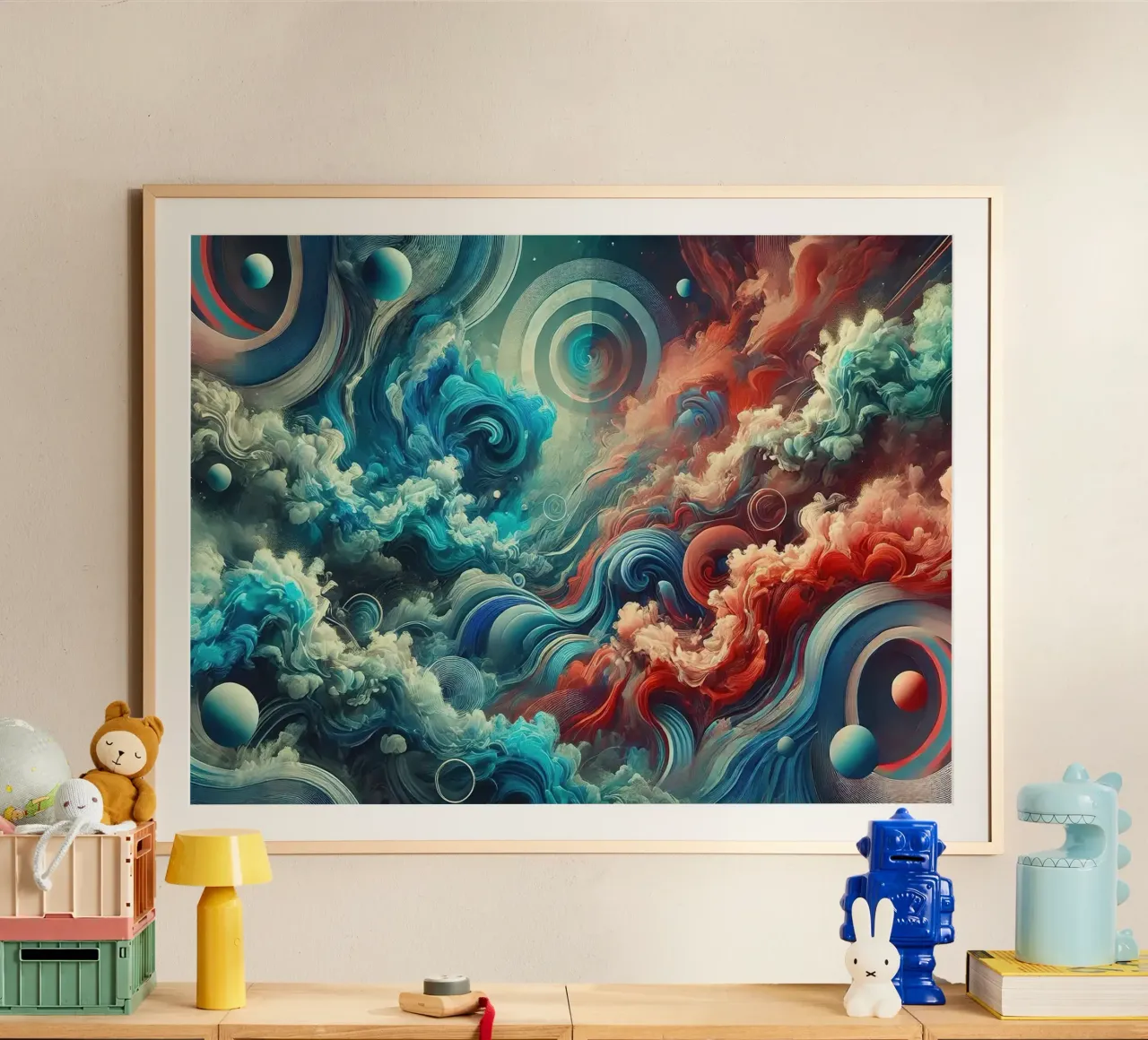 Elementi Fuoco e Acqua Impulso di vapore poster con telaio in alluminio da Chromatic Fusion Studio