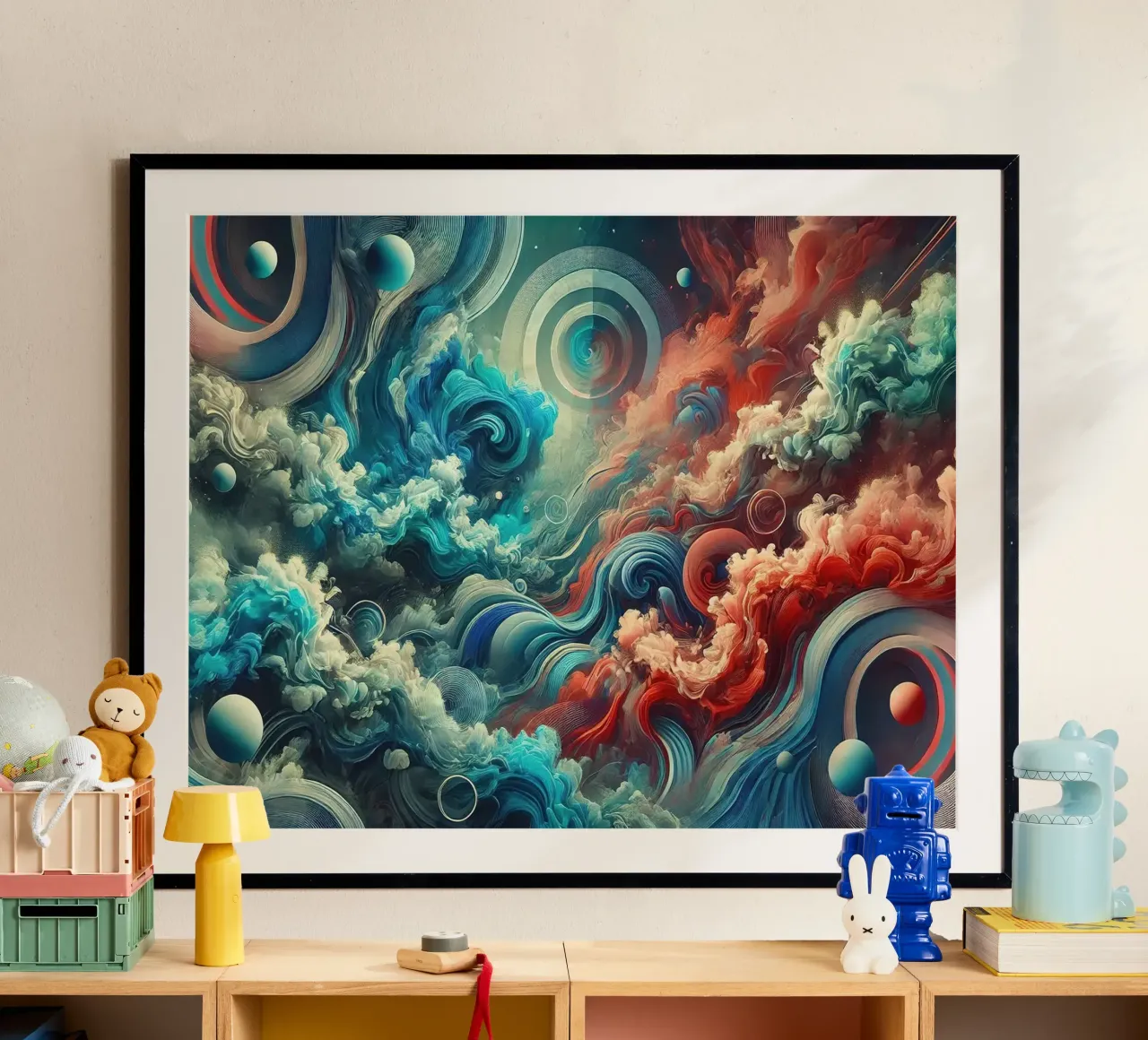 Elementi Fuoco e Acqua Impulso di vapore poster con telaio in alluminio da Chromatic Fusion Studio
