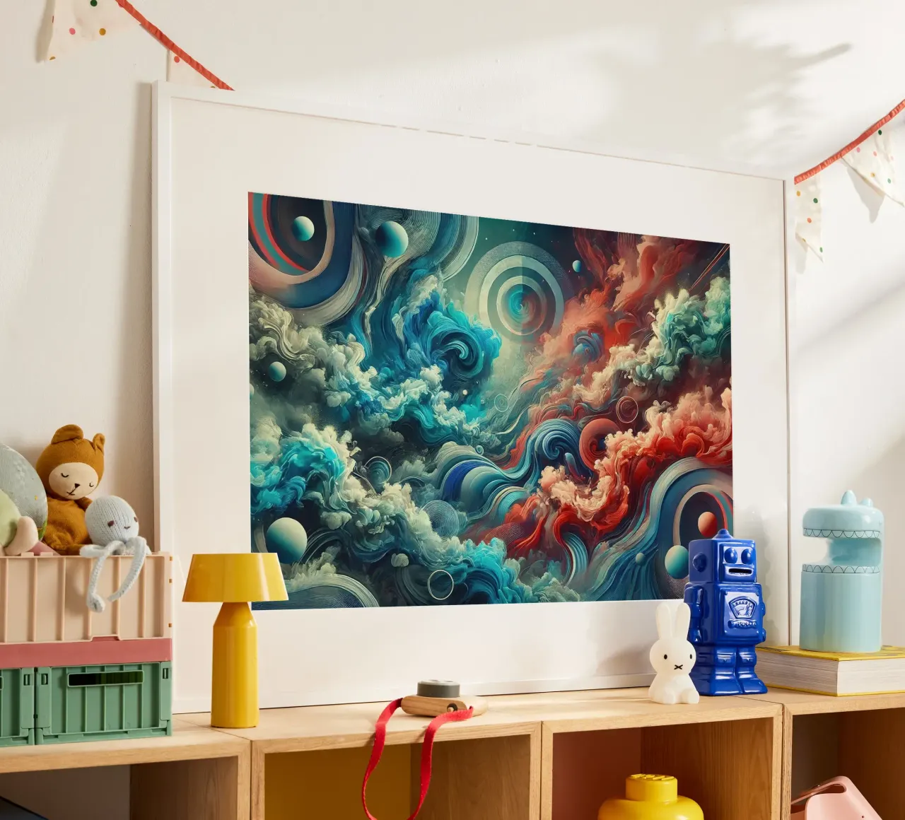 Elementi Fuoco e Acqua Impulso di vapore poster con telaio in alluminio da Chromatic Fusion Studio