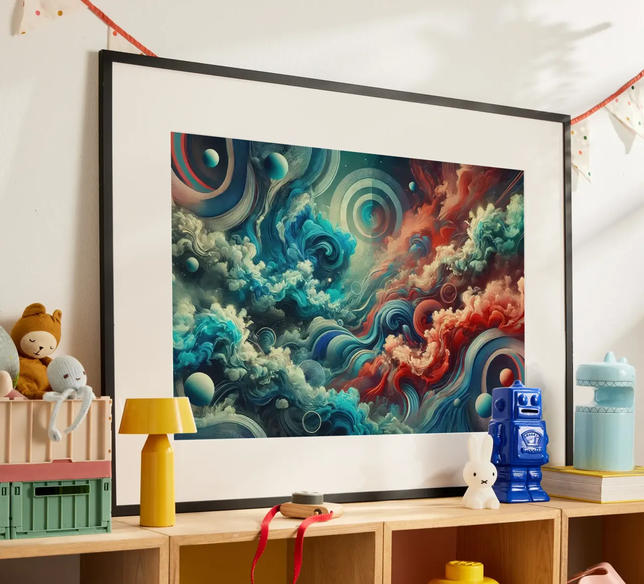 Elementi Fuoco e Acqua Impulso di vapore poster con telaio in alluminio da Chromatic Fusion Studio