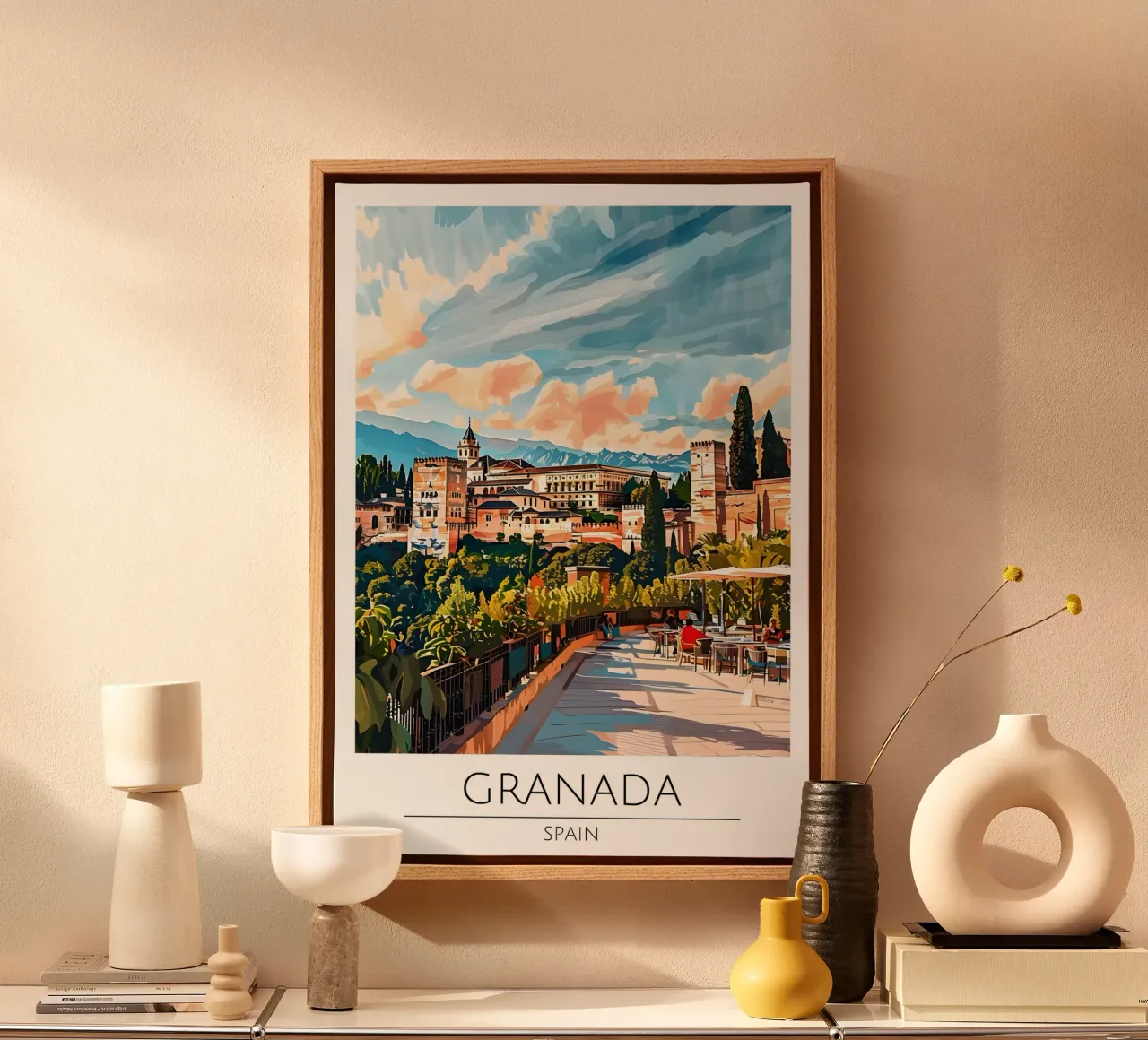 Granada Alhambra Pop Art Reisposter Spanje canvas met Baklijst van homdeco