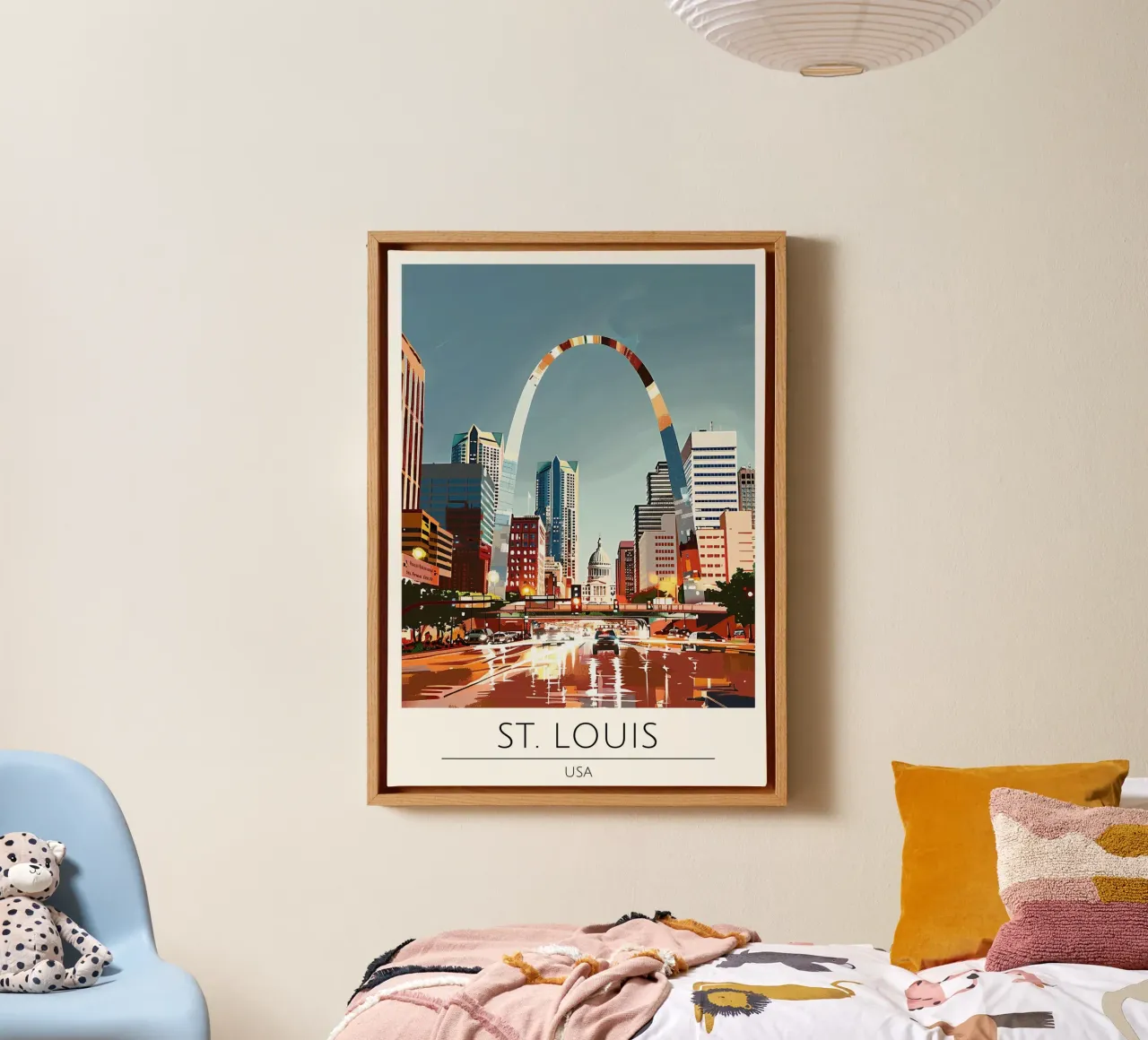 St. Louis Gateway Arch Pop Art Stadsgezicht canvas met Baklijst van homdeco