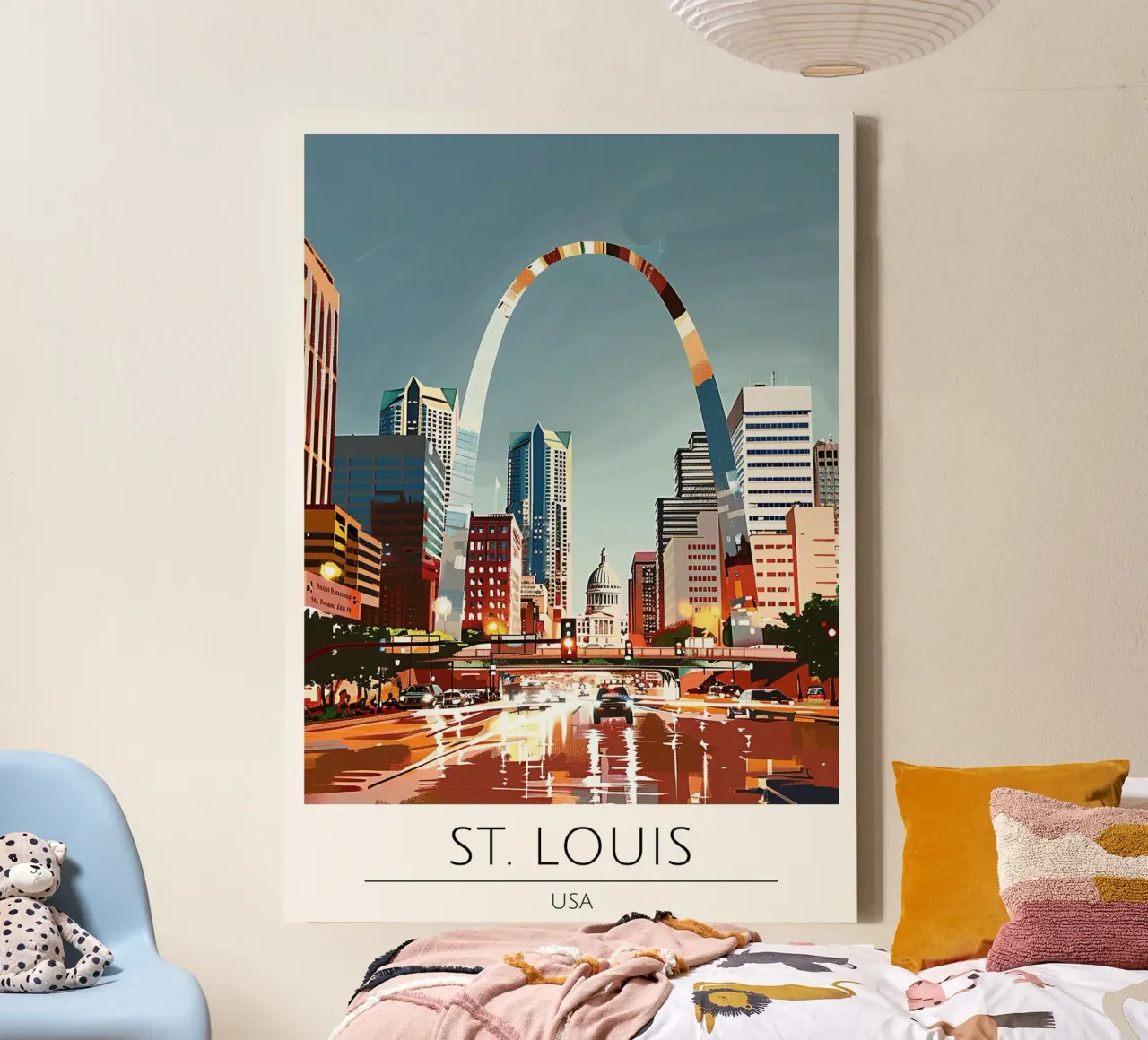 St. Louis Gateway Arch Pop Art Stadsgezicht canvas met Baklijst van homdeco