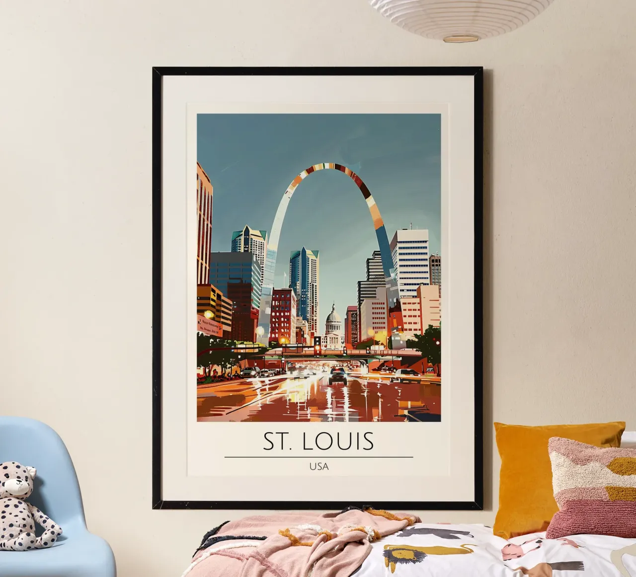 Paesaggio urbano pop art dell'arco della porta di St. Louis poster da homdeco