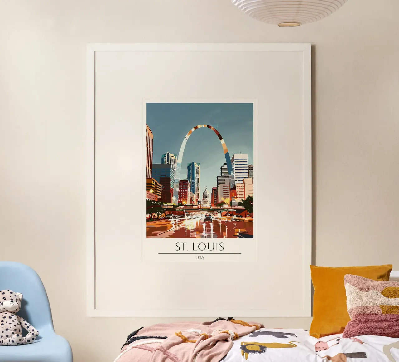 Paesaggio urbano pop art dell'arco della porta di St. Louis poster da homdeco