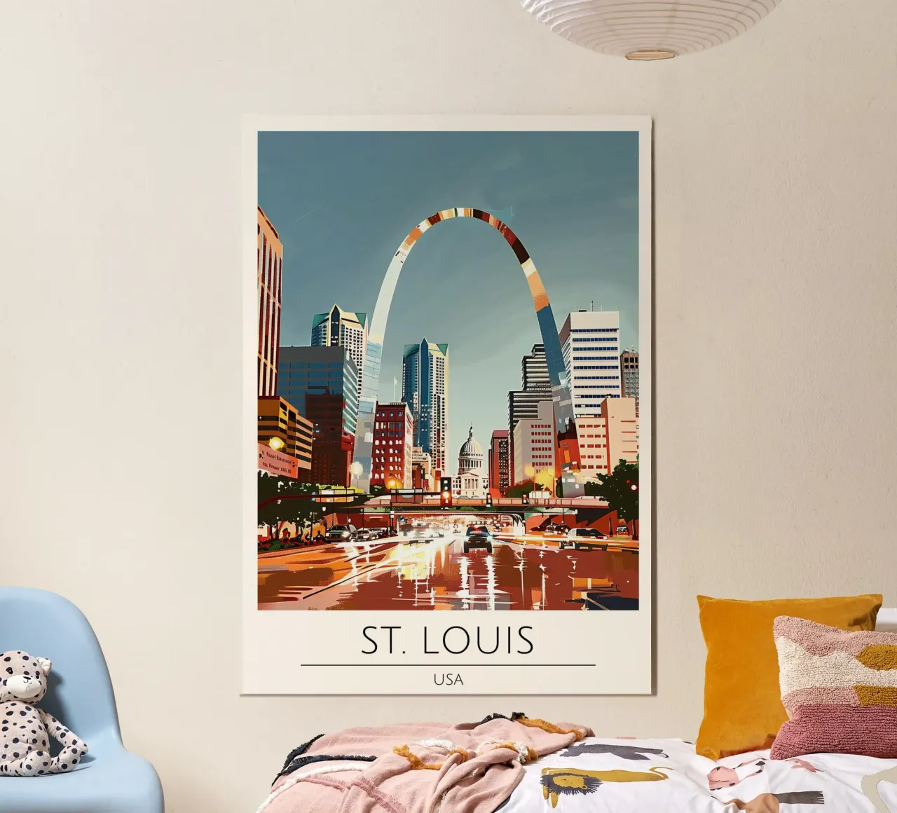 Paesaggio urbano pop art dell'arco della porta di St. Louis poster da homdeco