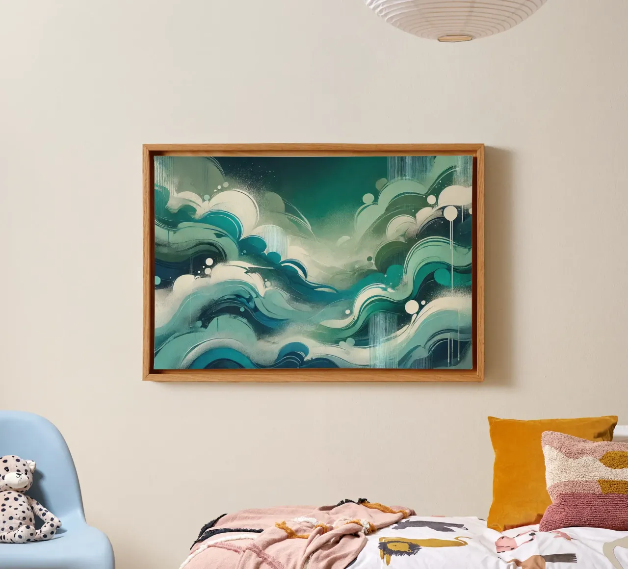 Graffiti Emerald Flow tela con Cornice a cassetta da Chromatic Fusion Studio