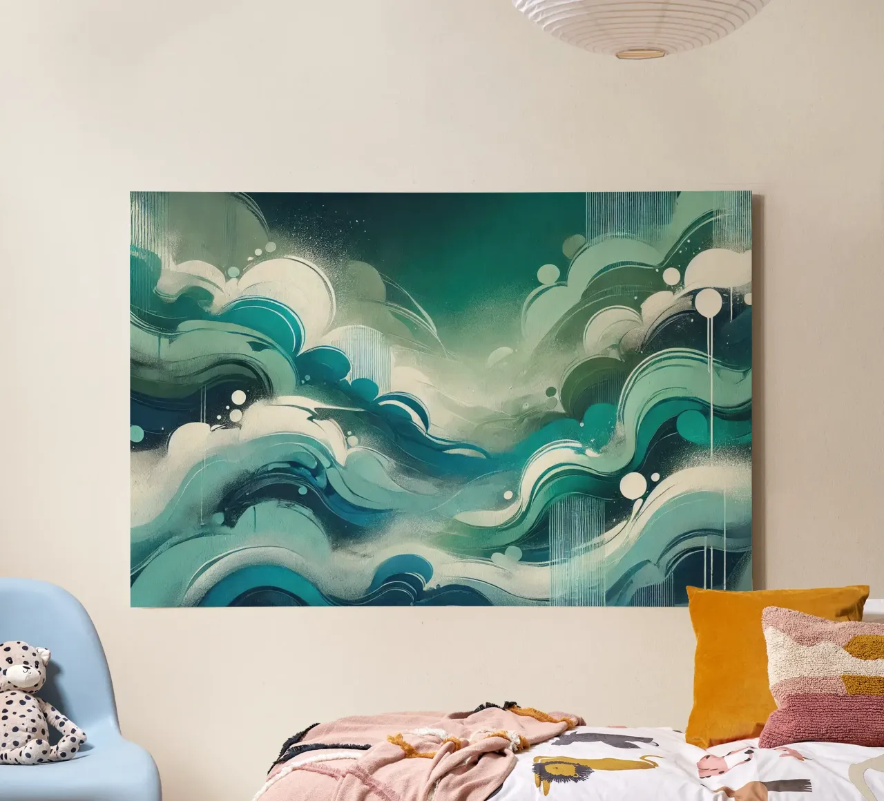 Graffiti Emerald Flow tela con Cornice a cassetta da Chromatic Fusion Studio