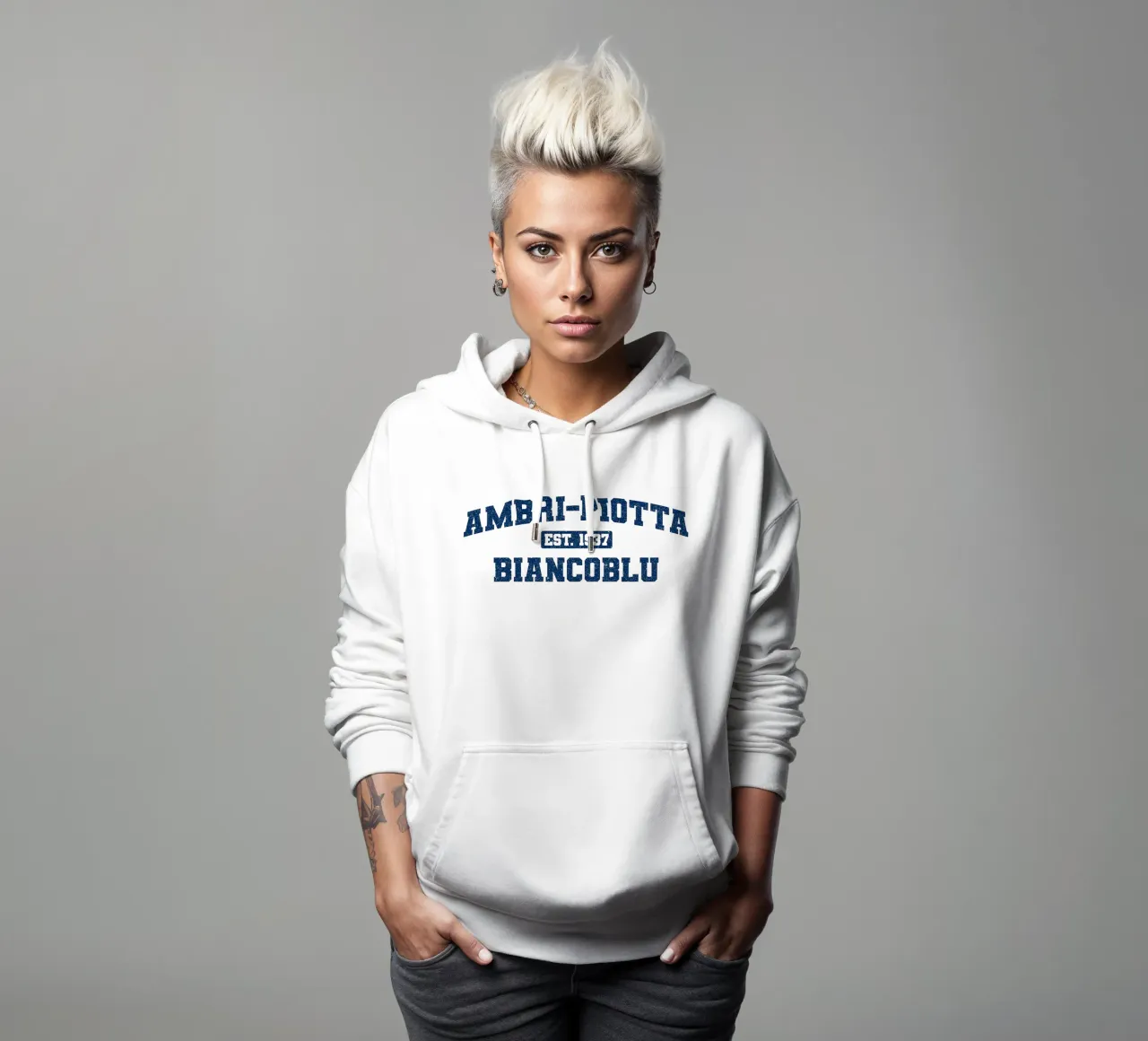Biancoblu Ambri felpa con cappuccio da HCAP Fanshop