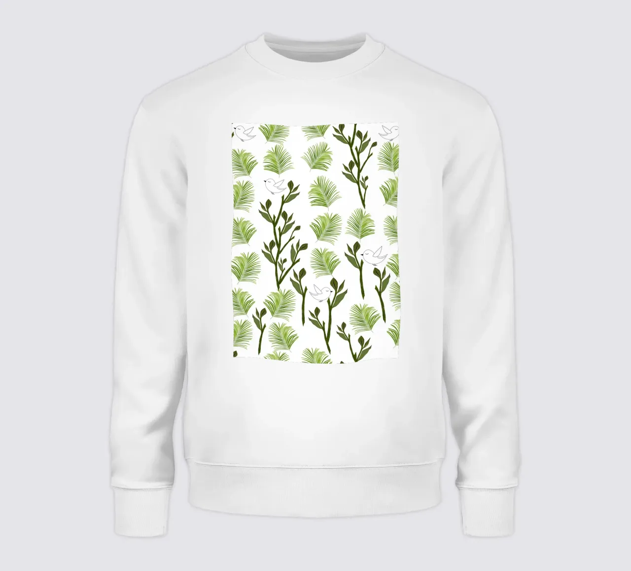 Albero uccelli e foglie di palma modello tropicale minimal felpa da gulsengunel