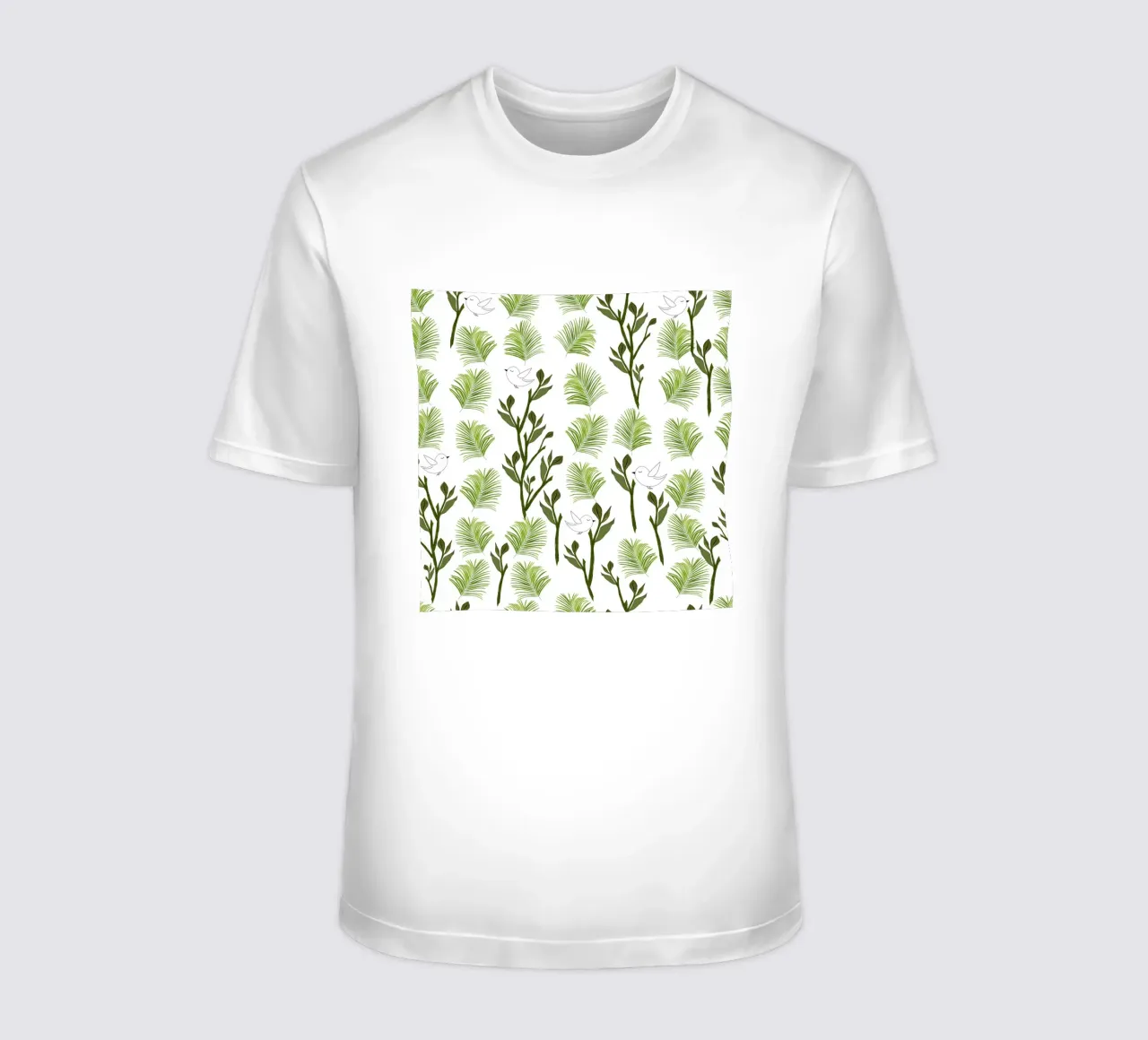 Albero uccelli e foglie di palma modello tropicale minimal t-shirt da gulsengunel
