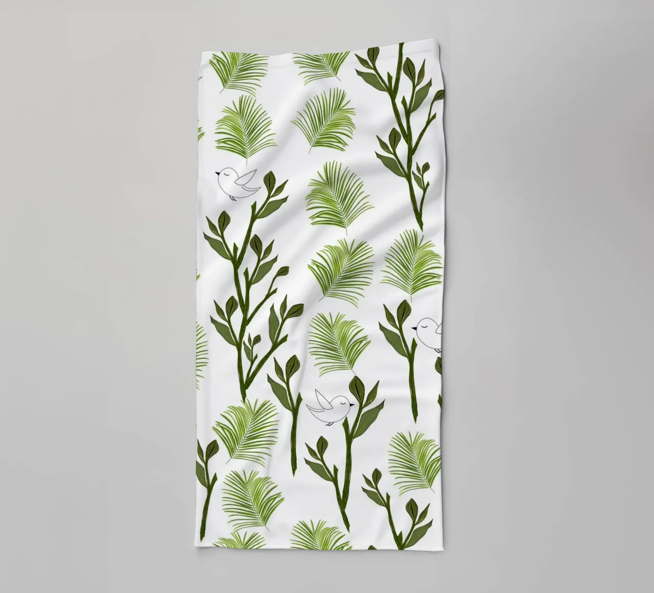 Tree birds and palm leaves tropical minimal pattern towel by gulsengunel