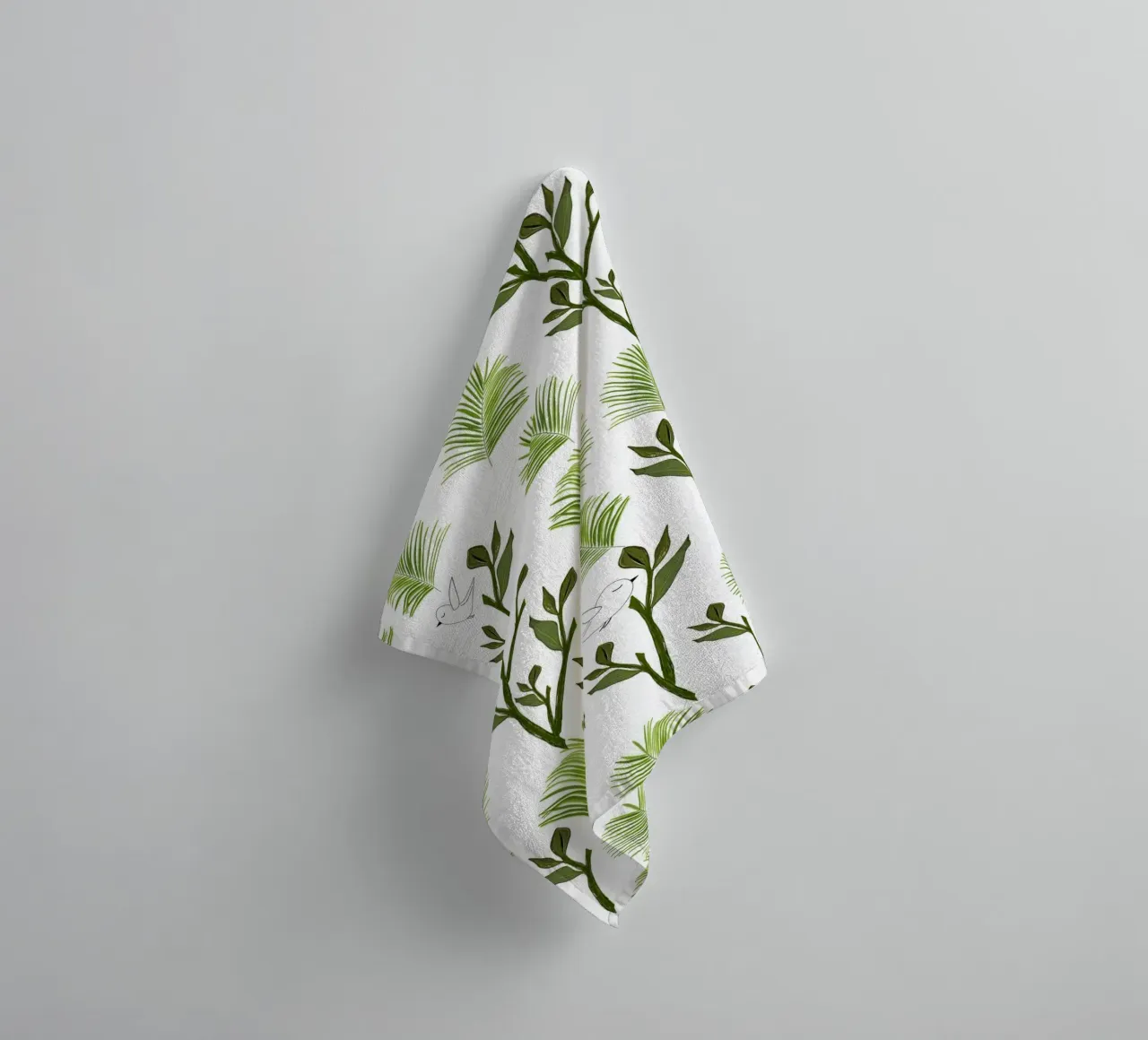 Tree birds and palm leaves tropical minimal pattern towel by gulsengunel